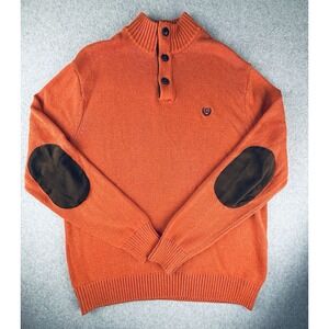 Chaps Men's Mock Neck Sweater‎ 3 Button With Elbow Patches Orange Cotton Large
